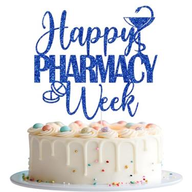 Imagem de Topo de bolo Happy Pharmacy Week, decorações da semana da farmácia, feliz dia nacional da farmácia, agradecimento farmacêutico, decorações de festa da semana de apreciação médica brilho azul
