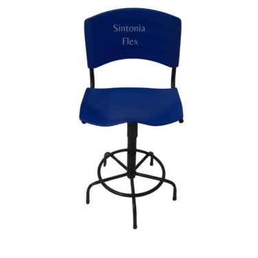 Imagem de Cadeira Iso Caixas Alta Base Ferro Fixa Azul Pra Balcao