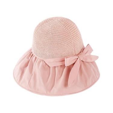 Imagem de Chapéu de pescador feminino moda cor sólida tecer oco com cordão à pro