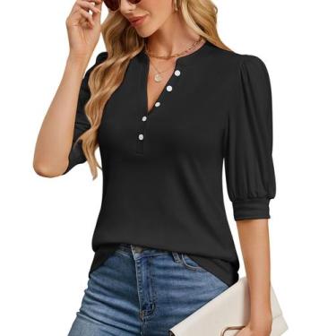 Imagem de Blusas de verão Ohhettm Dressy, blusa casual feminina de manga bufante