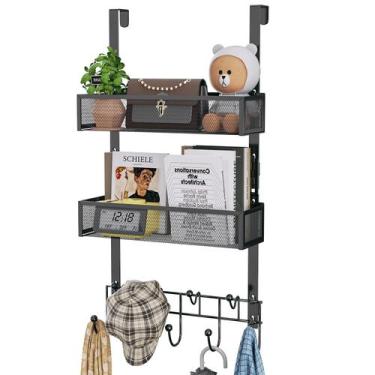 Imagem de Cabide de porta HaPirm com ganchos e 2 cestos pretos