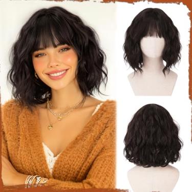 Imagem de SOFEIYAN Peruca curta ondulada com franja feminina 30 cm peruca sintética para mulheres, peruca encaracolada natural para cosplay, festa todos os dias, dia das bruxas