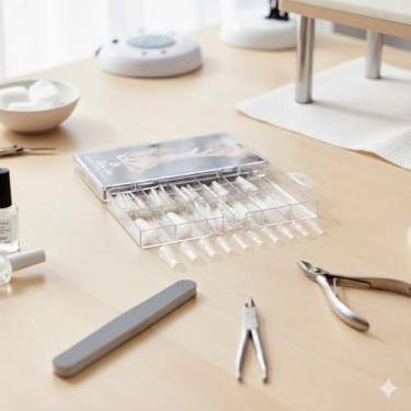 Imagem de Unha de Gel Curvatura C 100 Tips Acrigel Transparente Profissional Alongamento