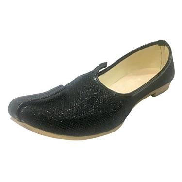Imagem de Step n Style Tênis masculino Sherwani com glitter preto Punjabi Jutiis Paquistanês Khussa Nagra Mojari, Preto, 43