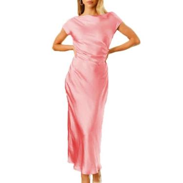 Imagem de Vestido Gmeitoey 2025 de cetim com manga curta e capuz nas costas para