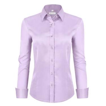 Imagem de Camisa social feminina de algodão lavanda de siliteelon