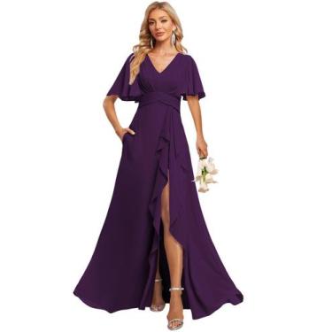 Imagem de Vestido de dama de honra Deamify com decote em V em linha A e chiffon 