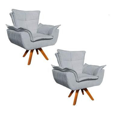 Imagem de Poltrona Sala de Estar Giratória MM30 Kit 2 Opala Suede Cinza D03 - D'Rossi