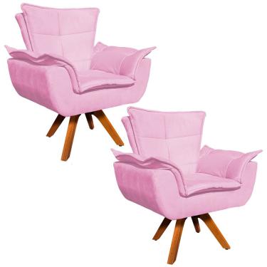Imagem de Poltrona Sala de Estar Giratória MM30 Kit 2 Opala Suede Rosa Bebê D03 - D'Rossi