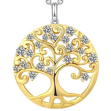 Imagem de Colar de árvore da vida banhado a ouro branco 18 K, prata esterlina 925, celta, árvore genealógica, joias de cristal circular, presentes para mulheres, meninas, amigas, mãe, aniversário, Prata Prata