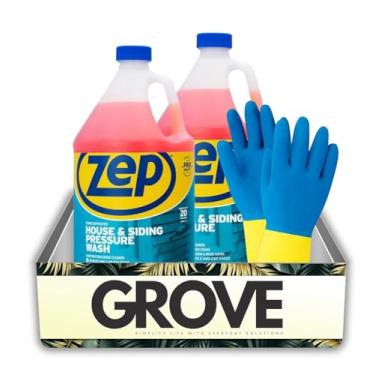 Imagem de Zep Lavagem à pressão sem perfume para casa e tapume pacote líquido de 1 galão com luvas de limpeza – Remove sujeira e manchas de revestimento de vinil, decks e cercas – conjunto de presente (2 itens)