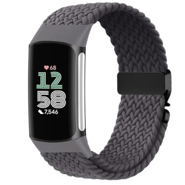 Imagem de Issinlky Pulseira trançada de nylon compatível com Fitbit Charge 6/5, pulseira elástica para Fitbit Charge 5/6 feminino e masculino