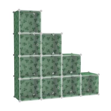 Imagem de C&AHOME Organizador de armazenamento de cubos com portas, prateleiras de 10 cubos, estante modular de plástico DIY, prateleira de armazenamento de roupas de armário ideal para quarto, sala de estar