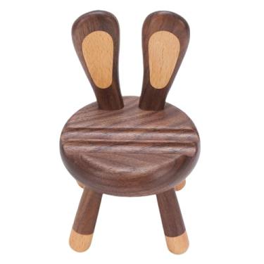 Imagem de Fockety Suporte para celular em formato de cadeira de madeira de nogueira, adorável suporte para fone de ouvido com design de orelhas de coelho e visualização em vários ângulos