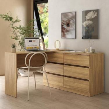 Imagem de Escrivaninha em L 120cm c/ 6 Gavetas Flex Multimóveis Mp6030 Madeirado