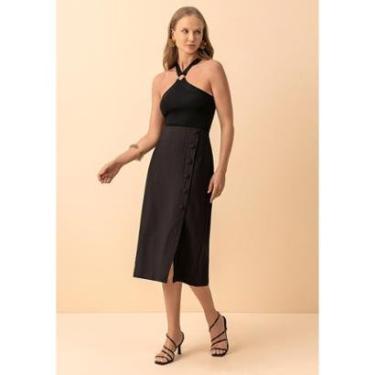 Imagem de Saia Midi Chá Listrada De Cintura Alta Com Fenda E Botões-Feminino