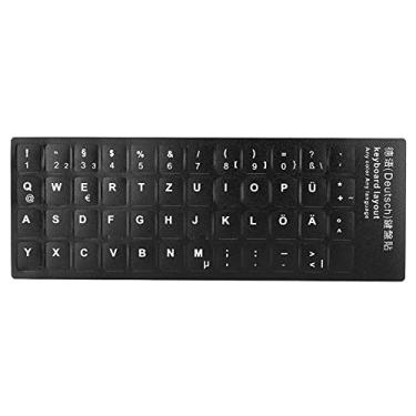 Imagem de Adesivos de teclado alemães, decalques de substituição de teclado alemão-inglês de PVC com fonte branca em fundo preto serve para teclados de notebook de 10 a 17 polegadas