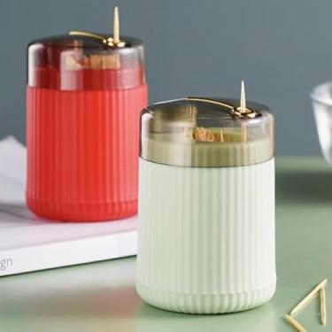 Imagem de 1 caixa de palito de plástico tipo prensa de liberação vermelha – ideal como um cotonete e caixa de fio dental para casa de banho ou cozinha, armazenamento e organização