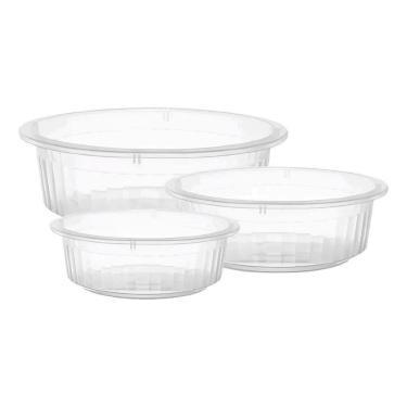 Imagem de 2X Jogo Bacias Caneladas 3 Peças Vasilhas Plástica Transpare