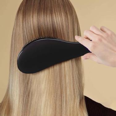 Imagem de Escova de cabelo antiemaranhamento com dentes macios - Escova desembaraçadora para cabelos naturais, encaracolados, lisos, molhados ou secos - preta