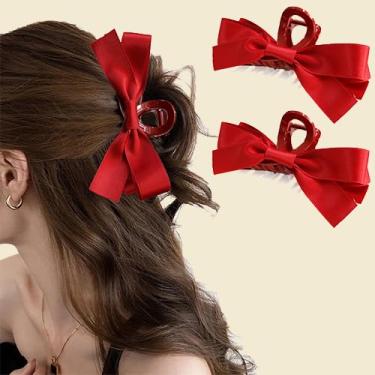 Imagem de 2 peças de presilhas de laço, grampos de cabelo vermelho, acessórios de cabelo para mulheres, presilhas pretas extra grandes, elásticos para cabelos cacheados finos e grossos