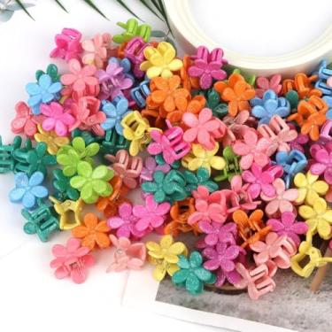 Imagem de 100 peças de grampos de cabelo com mini flor, lindos clipes de garra de flor de rosa, pequenos grampos de cabelo coloridos