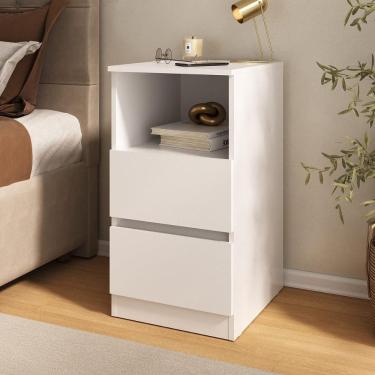 Imagem de Mesa De Cabeceira 38,5cm Com 2 Gavetas Multimóveis Mp4395 Branco