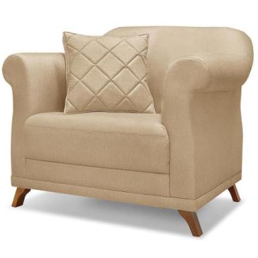 Imagem de Poltrona Decorativa Retro Polo Com Almofada Linho Dourado Ezz Dourado 