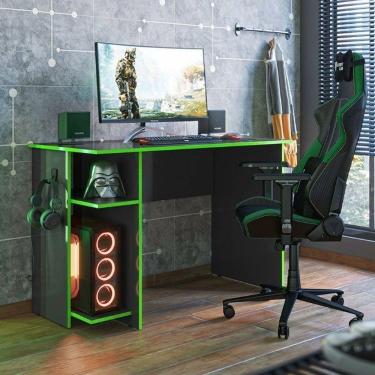 Imagem de Mesa Computador Gamer 3875 Com Suporte Fone De Ouvido - Qmovi Cor Preto/verde