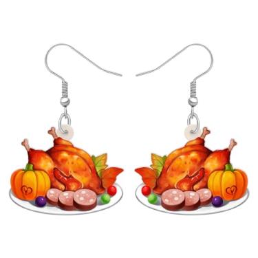 Imagem de Brincos fofos de peru assado no outono de Ação de Graças, presentes de Natal para mulheres, família, brincos engraçados de acrílico, joias festivas de outono para amantes de culinária, Medium