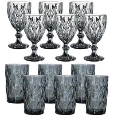 Imagem de Genérico Conjunto de Copos e Taças Diamond em Vidro, Preto Fumê, Padrão Diamante, Design Moderno, para Casa, Restaurante e Bar, Resistente a Riscos, Lavável em Lava-Louças (12)
