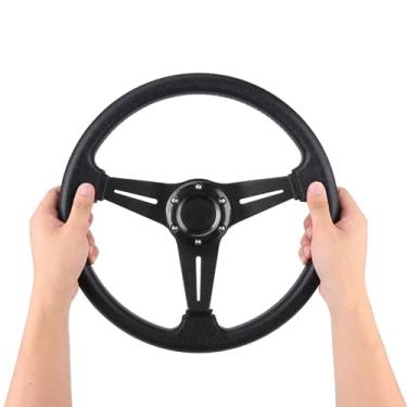 Imagem de Haofy Volante de Carro de Corrida de 350 Mm, Material PU de Liga de Alumínio Antidesgaste à Prova de Ferrugem, Punho Leve e Confortável, Ajuste Universal para a Maioria Dos Veículos Com (BLACK)