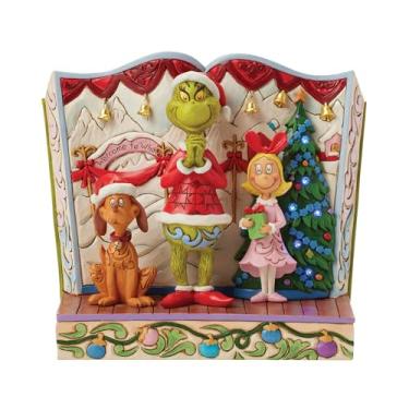Imagem de Enesco Estatueta do Dr. Seuss Grinch de Jim Shore Max e Cindy-Lou Who Storybook Lit, 15 cm, multicolorido