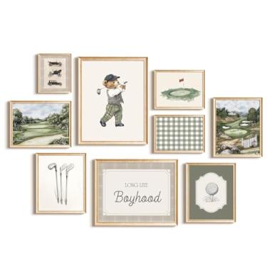 Imagem de Decoração de parede de berçário esportivo vintage para decoração de tela de urso de pelúcia de golfe, decoração de parede de quarto de menino infantil, pôster de animal esportivo, estampas de berçário