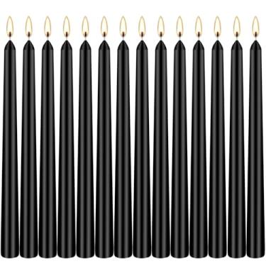 Imagem de Velas cônicas pretas, pacote com 14, velas longas afuniladas sem cheiro de 25 cm para casamentos, altares de igreja, Halloween gótico, decoração de férias, cerimônias de oração, Halloween, Natal