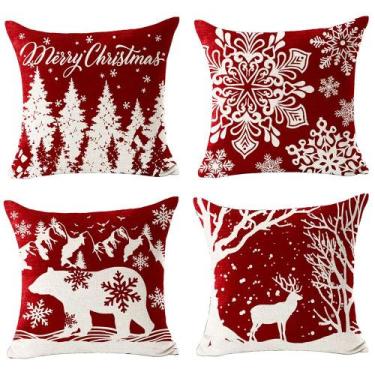 Imagem de Capa de almofada Andreannie Merry Christmas 45x45cm de algodão e linho