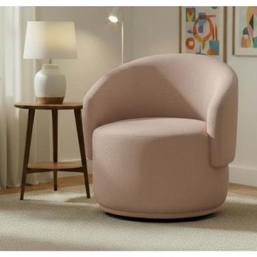 Imagem de Poltrona Decorativa Giratória Sala De Estar Recepção Jasmine Linho Rosê