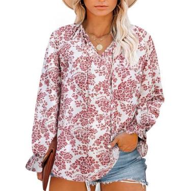 Imagem de Blusa feminina Eytino plus size floral de chiffon com decote em V bran