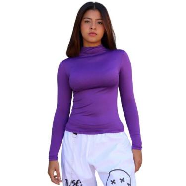 Imagem de Blusa Segunda Pele Manga Longa Gola Alta Básica Casual Tecido Suplex -