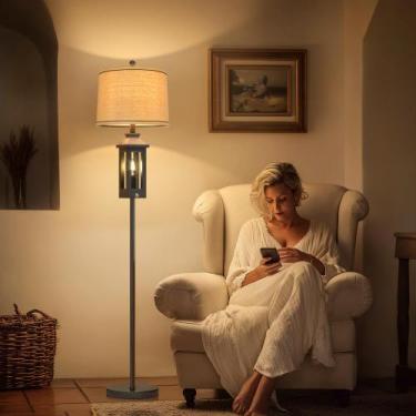 Imagem de Luminária de chão G-SAFAVA 160 cm de altura preta rústica de 2 luzes