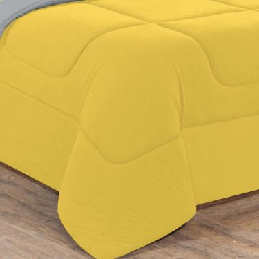 Imagem de Kit Edredom + Jogo De Lençol Malha 100% Algodão Gran Moratta 7 Peças Casal - Amarelo/Cinza