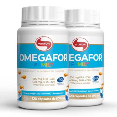 Imagem de Kit 2 ômegafor Family ômega 3 Vitafor 120 Cápsulas