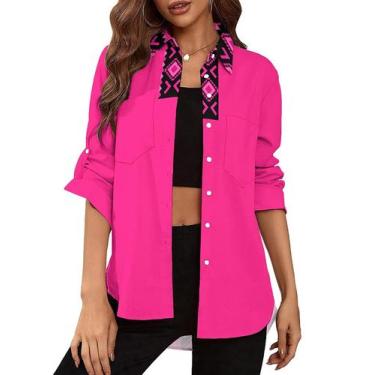 Imagem de Blusa feminina Deer Lady com botões e decote em V, manga comprida M