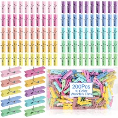Imagem de 200 peças de pinos de pressão com clipes de madeira, tachinhas decorativas para quadro de cortiça, quadro de avisos, alfinetes de madeira para obras de arte, notas, fotos, calendário, projetos de