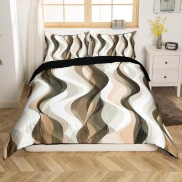 Imagem de Erosebridal Capa de edredom King Size verde-escuro, boêmio, abstrato, listrado, conjunto de cama para crianças, adolescentes e adultos, capa de edredom geométrico moderno minimalista, arte estética de