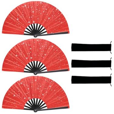 Imagem de Ventoinha dobrável grande brilhante com glíter, leque de mão para rave clack pop fan para dança de linha, fãs de clacking para botas no chão, dança, festa para EDM, festival de música, flashes quentes