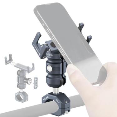 Imagem de KAPARNER Suporte de telefone de bicicleta de alumínio, clipe de telefone ajustável e braço de soquete duplo anti-roubo com braçadeira de guidão base de parafuso em U para scooter/ATV/guidão de