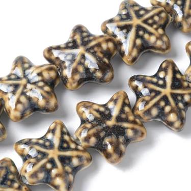 Imagem de Contas de porcelana feitas à mão estrela do mar forma de estrela do oceano contas espaçadoras soltas de cerâmica para fazer joias, colar, pulseira, brinco, chaveiro, preto, cerca de 20 peças/fio