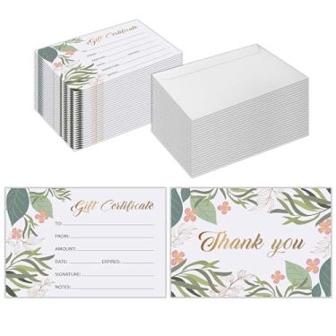 Imagem de Vales de presente de agradecimento para empresas, conjunto de 50 vales-presente em branco personalizados com envelopes para vouchers, spa, salão, restaurantes, vouchers de cliente, 10 x 15 cm