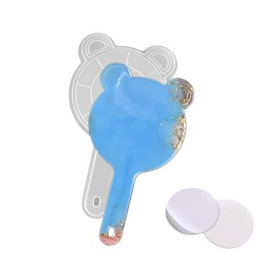 Imagem de SWUAVD Molde de resina para espelho de mão, espelhos ovais de silicone, espelho de maquiagem, molde de fabricação de joias, resina de cristal epóxi para ferramenta faça você mesmo, pentes de cabelo
